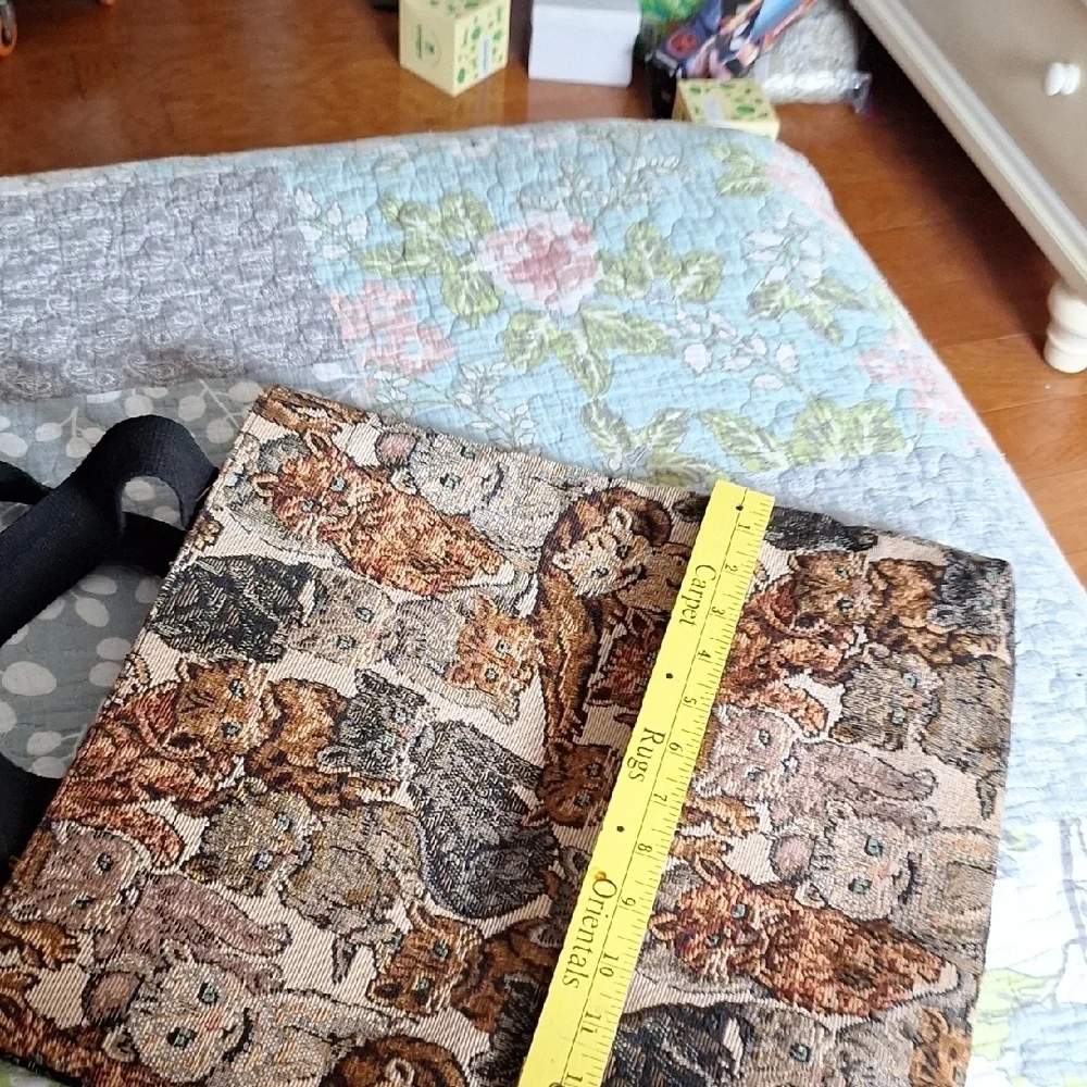 Cat Tapestry Tote Bag with Black Straps